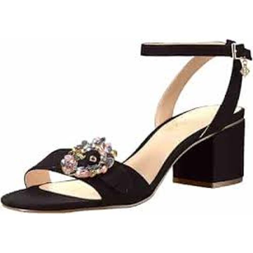 Nanette Lepore Rae Black Suede Rhinestone Jeweled Heeled Sandals Women's 9
